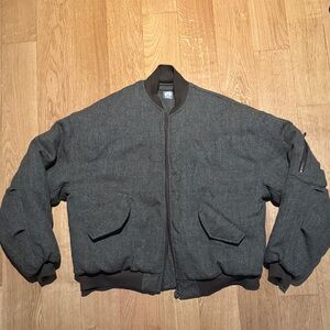 IDA INSULATED BOMBER JACKET - MOSS / BROWN HERRINGBONE WOOLEN TWEED